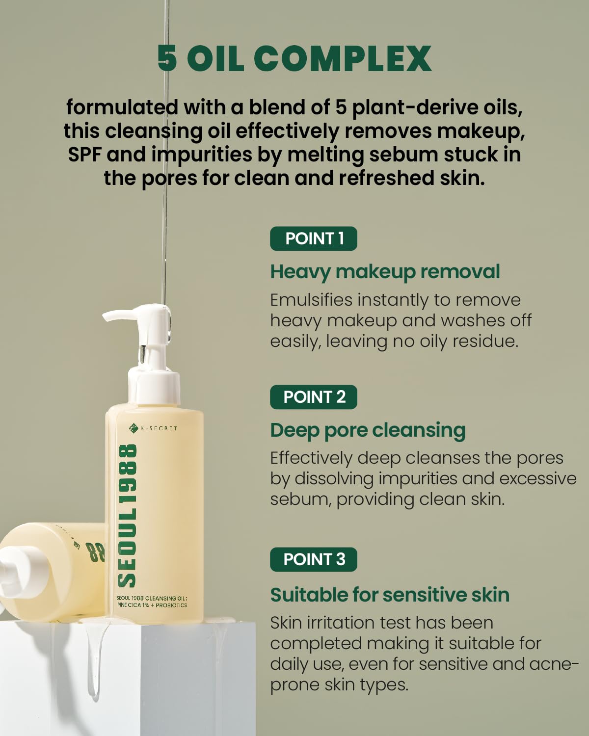 K-SECRET SEOUL 1988 Cica Cleansing Oil – Deep Pore Cleansing & Gentle Exfoliation | Daily Oil Cleanser for Sensitive Skin | Korean Skincare, 200ml / 6.76 fl oz