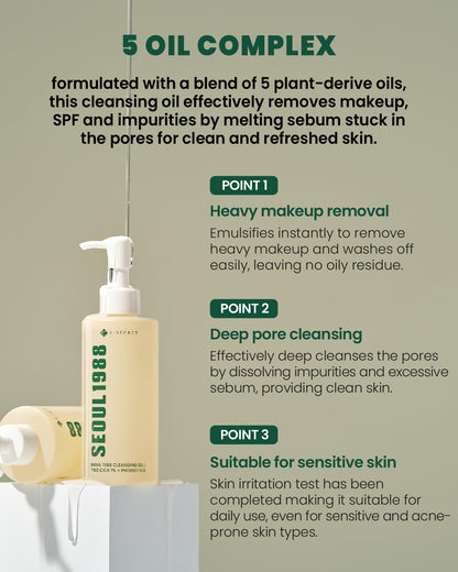 K-SECRET SEOUL 1988 Cica Cleansing Oil – Deep Pore Cleansing & Gentle Exfoliation | Daily Oil Cleanser for Sensitive Skin | Korean Skincare, 200ml / 6.76 fl oz